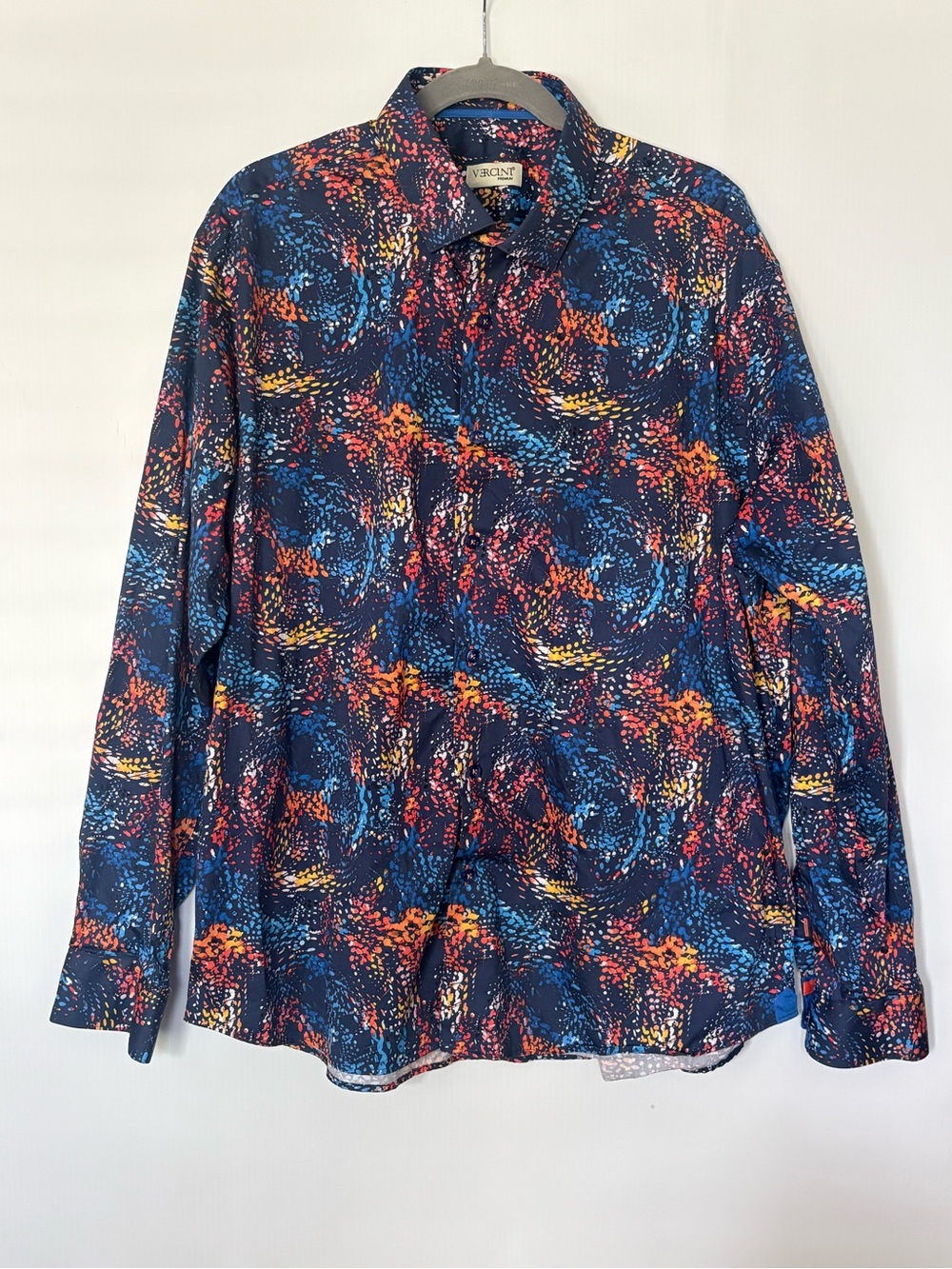Vercini Multicolor Abstract Print Button-Up Shirt in Navy, Blue, Orange